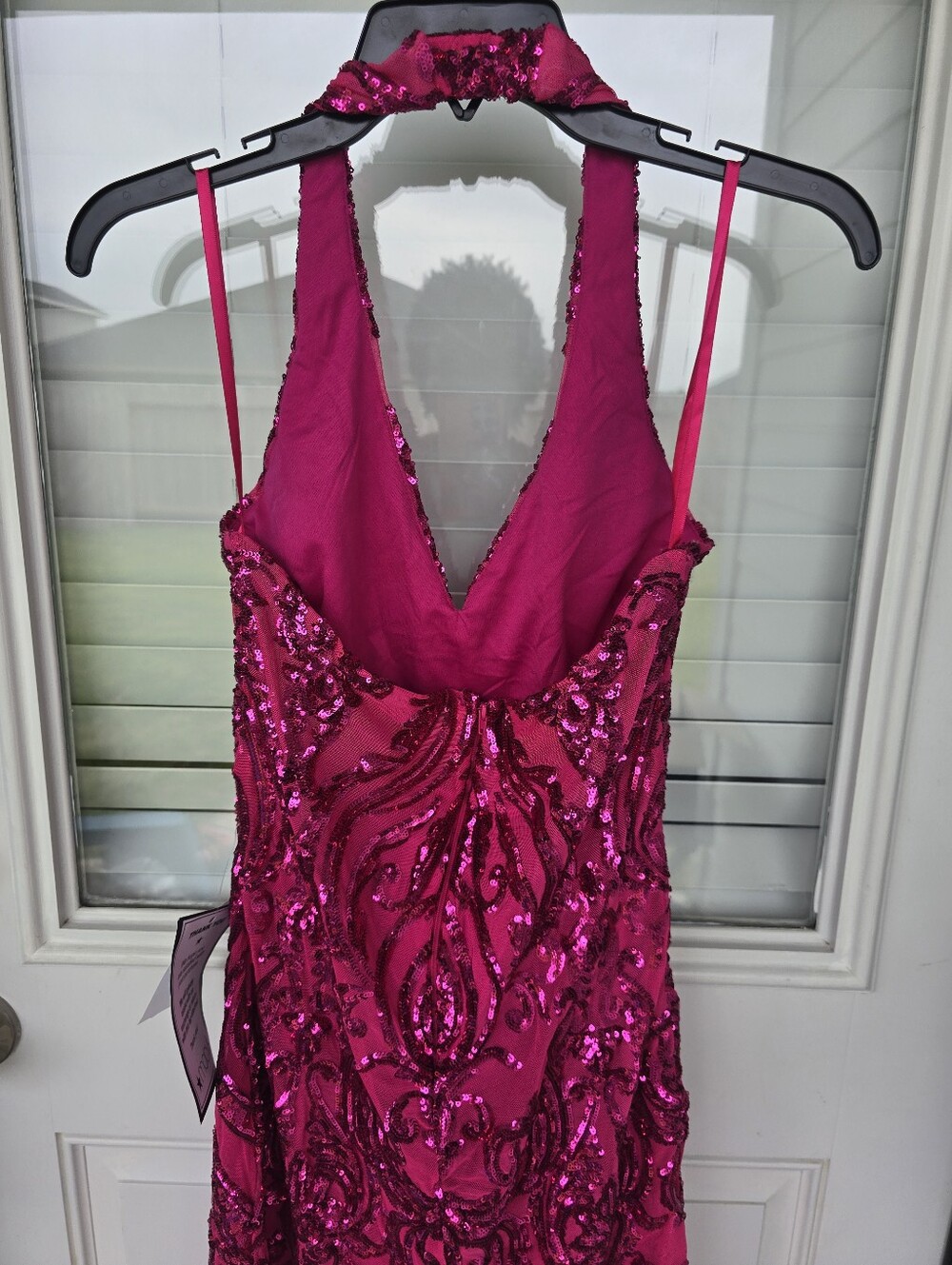 B Darlin Hot Pink Sequin Bodycon Dress Sz 11 Halter Neck Party Club Homecoming - Picture 11 of 11